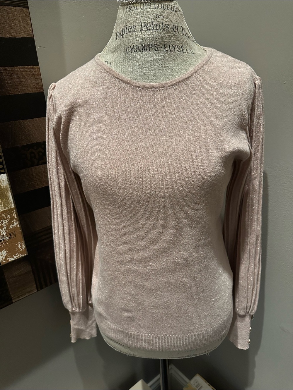 Nanette Lepore Crewneck Knit Sweater in Light Pink Sparkle GUC